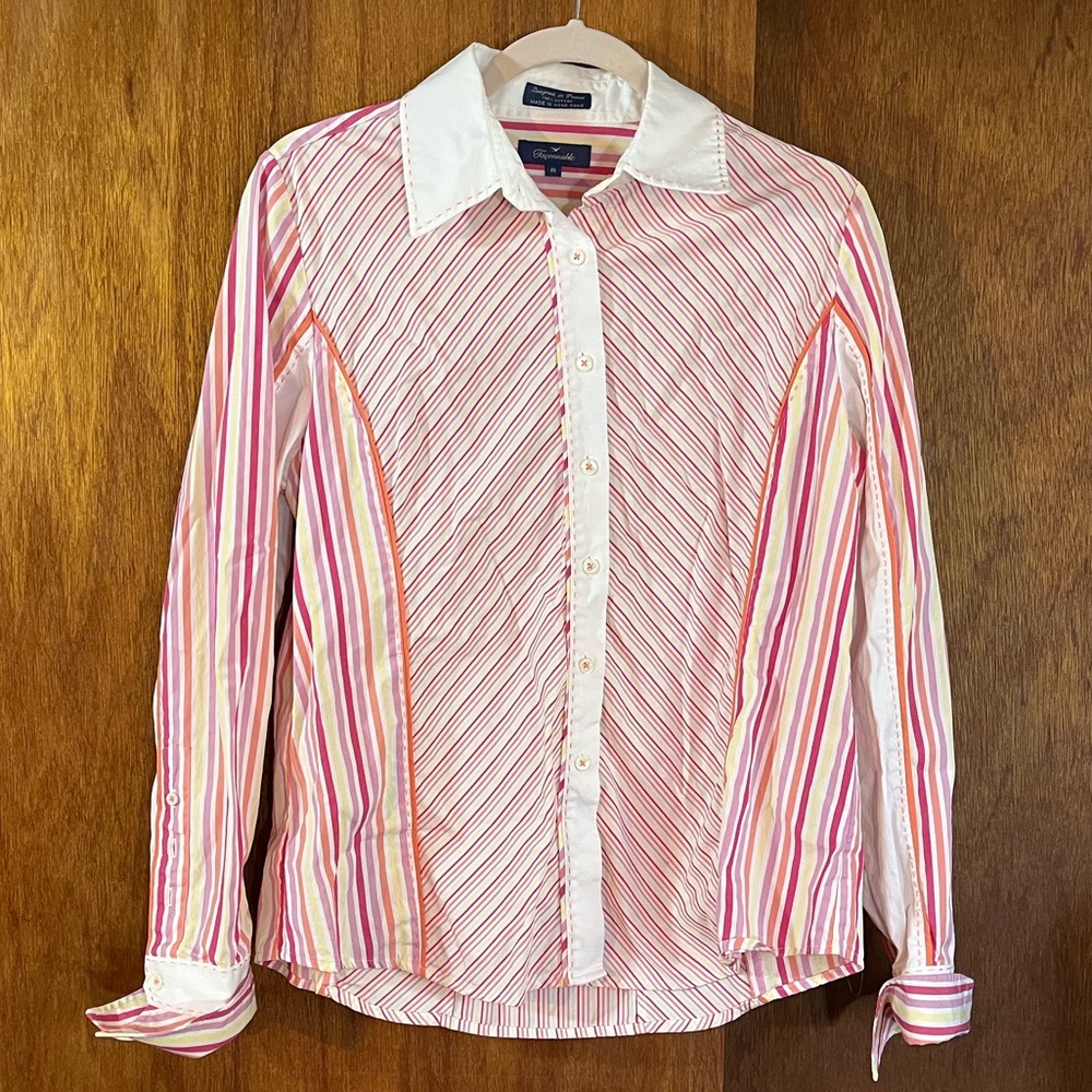 FACONNABLE Pink & White Striped Button-up Shirt Sz M